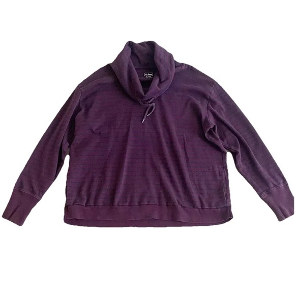 L.L. Bean Sweaters - L.L. Bean Women's Pullover XL-Petite Cowl Neck Striped Supima Cotton Drawstring